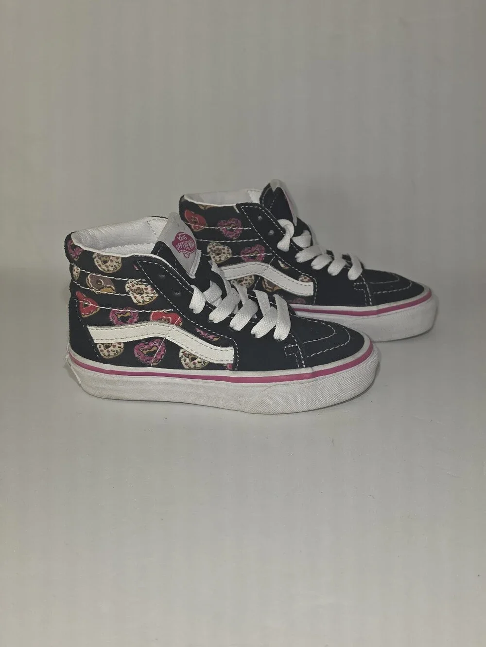 Vans Kids Black High-Top Sneakers with Pink Accents
